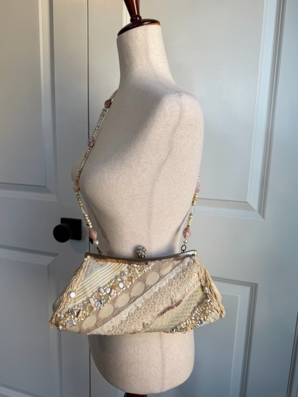 Vintage Mary Frances Embellished Bridal Bag Pearl Beaded Patchwork Shoulder Bag